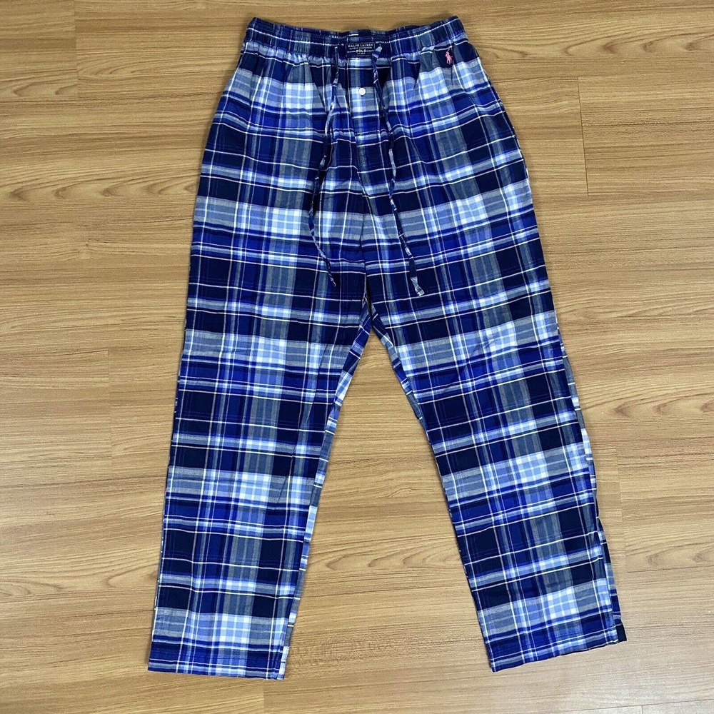 Polo Ralph Lauren Men’s Sleepwear Pants Pajama Bottoms Blue Plaid Size Medium